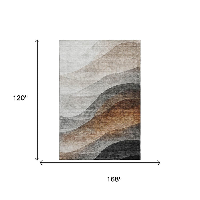 10' X 14' Abstract Washable Area Rug With UV Protection (688207) - Khaki / Ivory / Gray