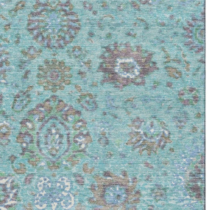 10' X 14' Oriental Washable Area Rug With UV Protection (710993) - Teal / Gray / Ivory