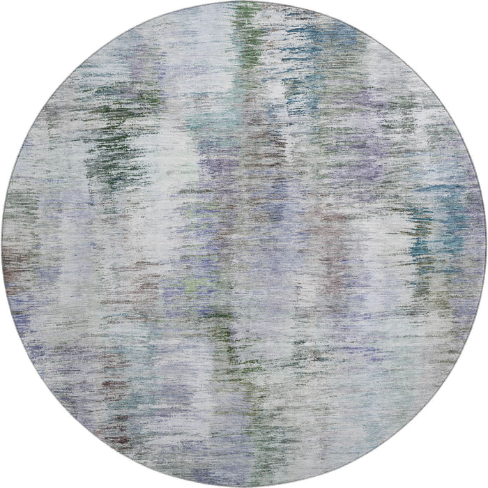 8' Abstract Washable Round Rug With UV Protection - Green And Gray