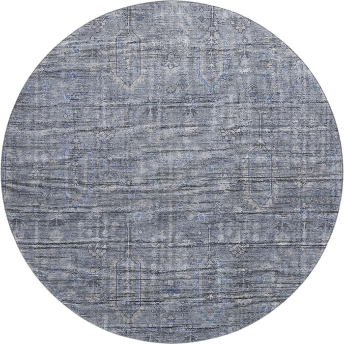 8' Southwestern Washable Round Rug With UV Protection - Blue And Gray