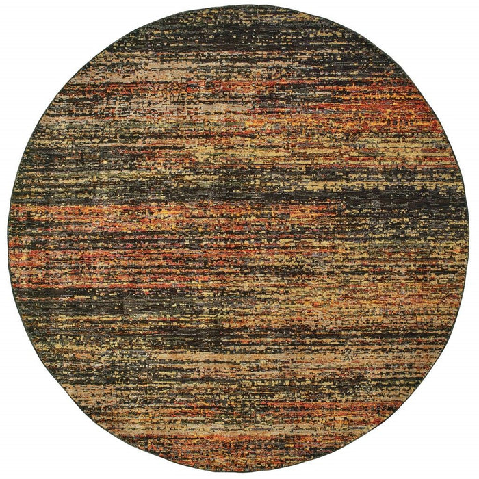 7' Round Abstract Area Rug - Gold And Slate