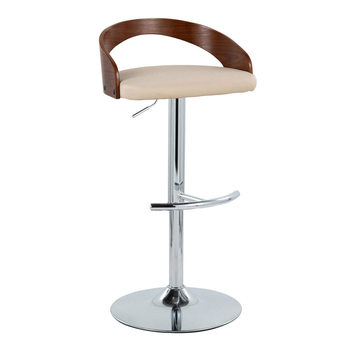 Grotto - Adjustable Barstool - Chrome Metal, Walnut Wood