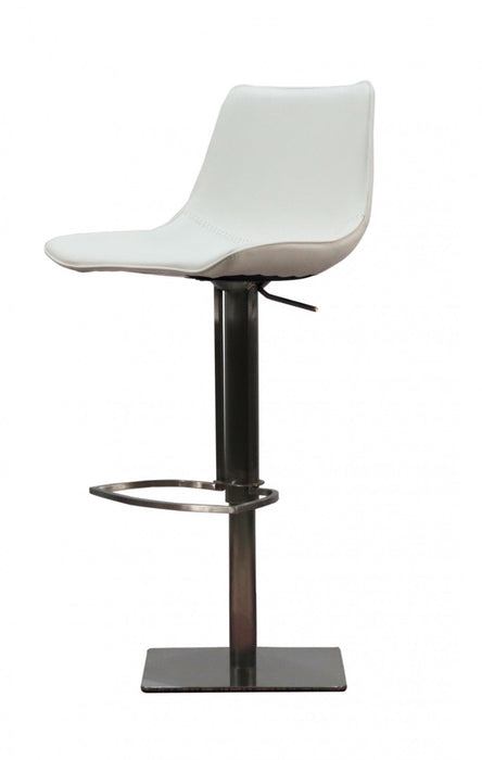 Faux Leather And Stainless Steel Swivel Bar Height Bar Chair - White And Silver