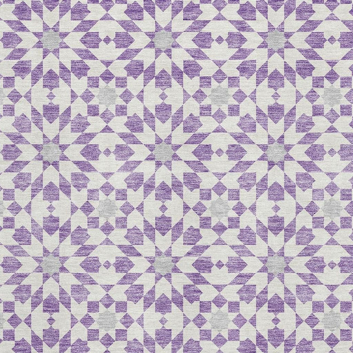 8' X 10' Geometric Washable Area Rug With UV Protection - Lavender And Ivory