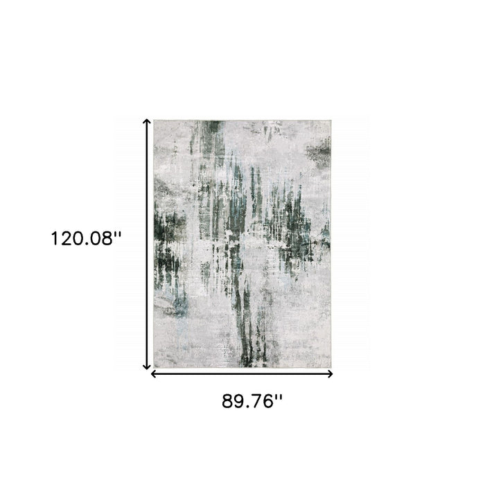 8' x 10' Abstract Printed Stain Resistant Non Skid Area Rug - Silver Gray Teal Blue And Charcoal