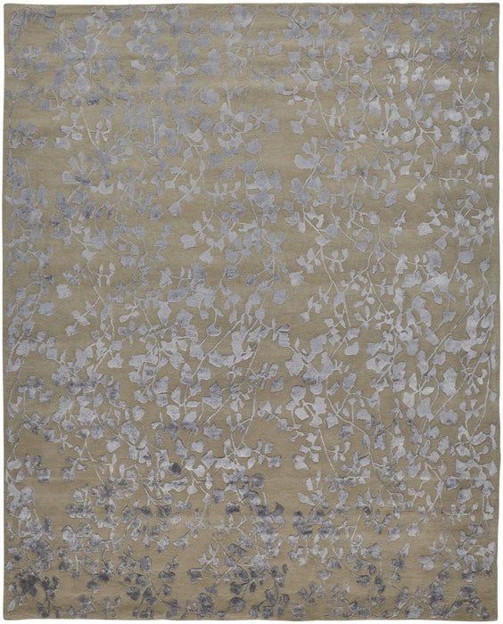 8' x 10' Wool Floral Tufted Handmade Area Rug - Tan Silver And Gray