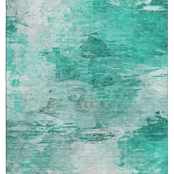 10' X 14' Abstract Washable Area Rug With UV Protection (650746) - Teal / Ivory