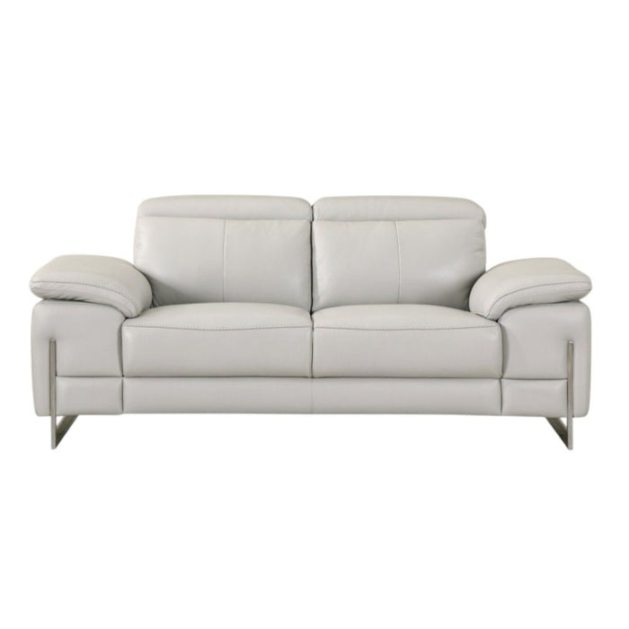Genuine Leather Love Seat - Light Gray / Silver