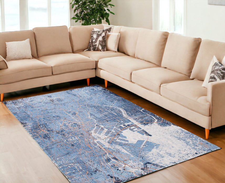 9' x 13' Abstract Non Skid Area Rug - Blue And Black