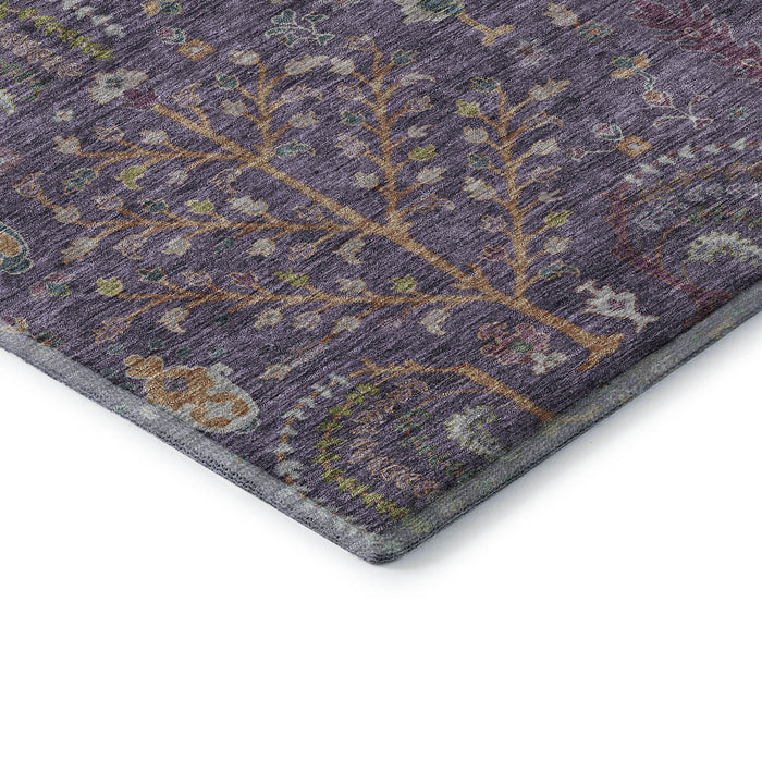 10' X 14' Floral Washable Area Rug With UV Protection (686921) - Eggplant / Orange / Green