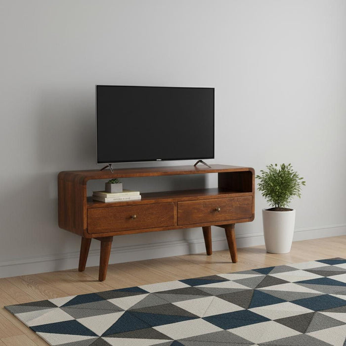 Solid Wood Enclosed Open Storage TV Stand (719177) - Chestnut