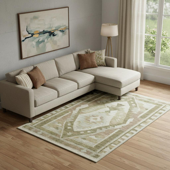 10' X 14' Tribal Washable Area Rug With UV Protection (708001) - Linen / Ivory / Khaki
