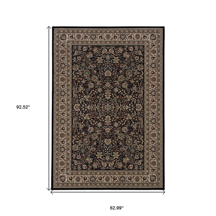 5' X 8' Oriental Area Rug - Black And Ivory