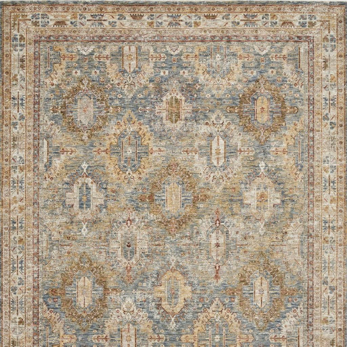 9' X 13' Geometric Distressed Area Rug (553098) - Blue / Gold