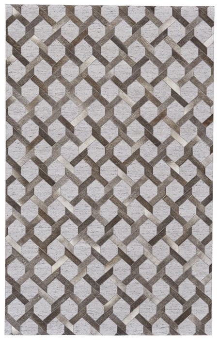 8' x 11' Geometric Hand Woven Area Rug - Gray Taupe And Silver
