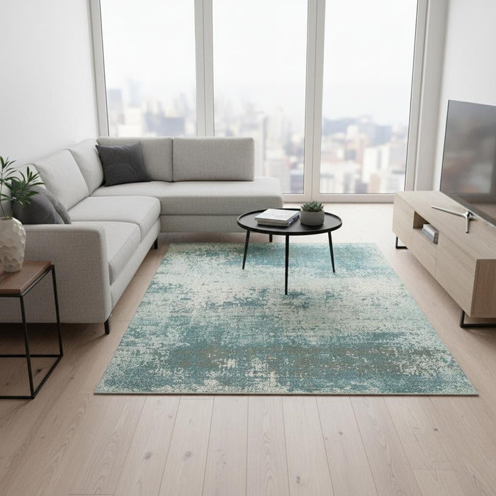 8' X 11' Abstract Washable Area Rug With UV Protection (609883) - Green / White / Gray