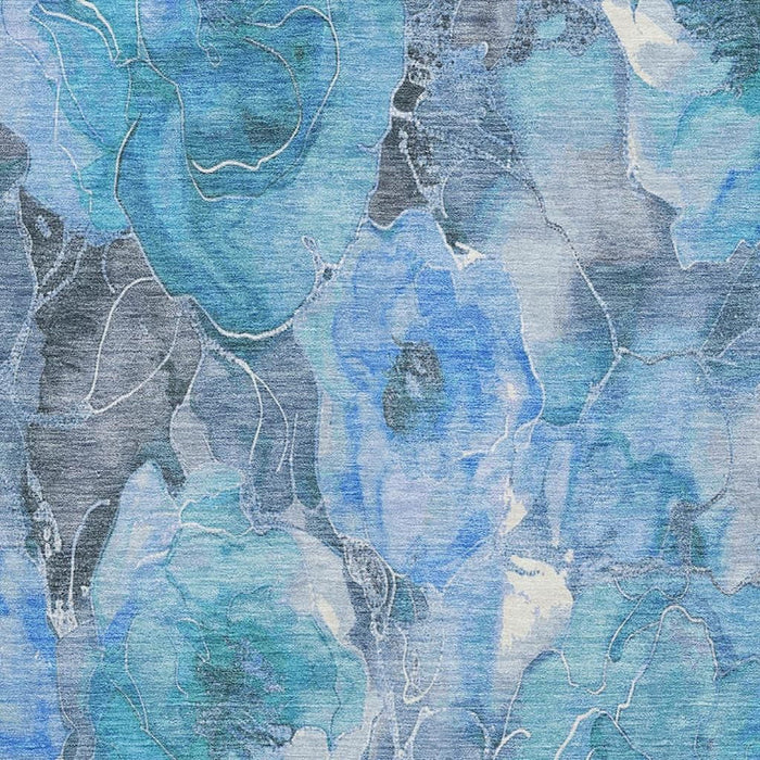 10' X 14' Floral Washable Area Rug With UV Protection (706055) - Blue / Gray / Ivory