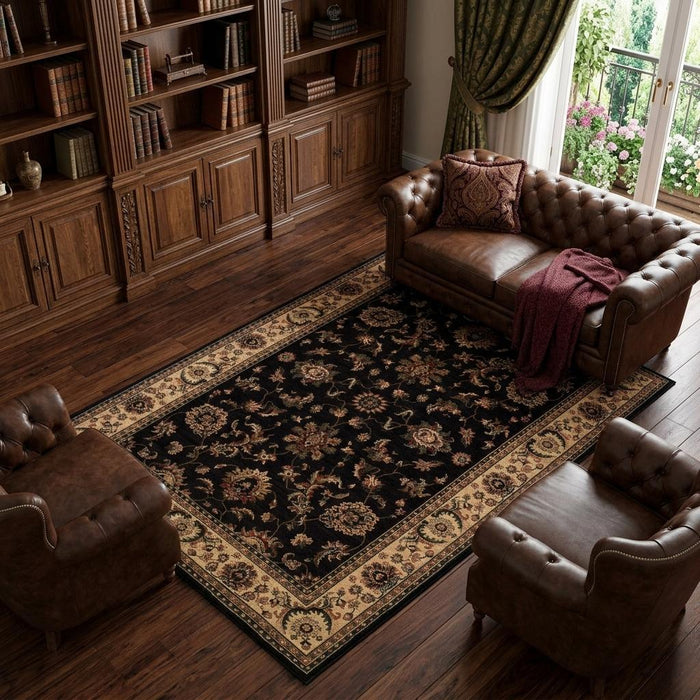 8' X 11' Oriental Area Rug (574396) - Black / Ivory