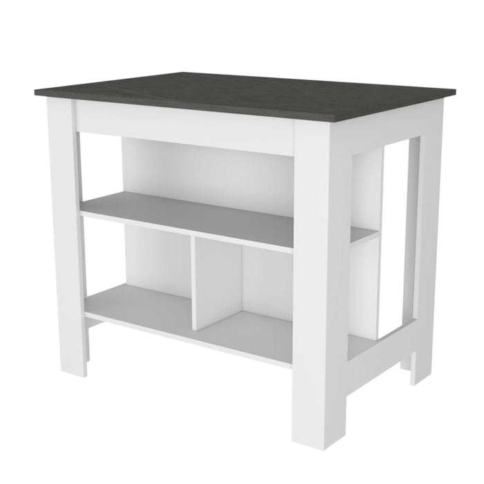 41" Wood Kitchen Island Set With Storage - Black / White