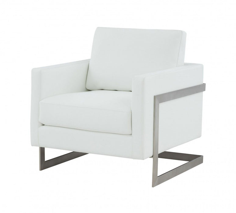 Faux Leather Arm Chair - White And Silver