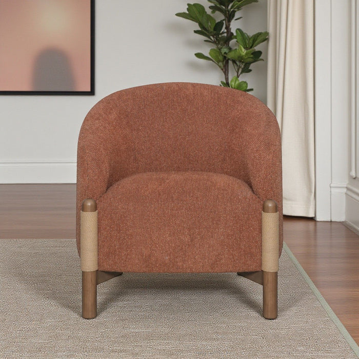 30" Contemporary Fabric And Wood Arm Chair - Brown
