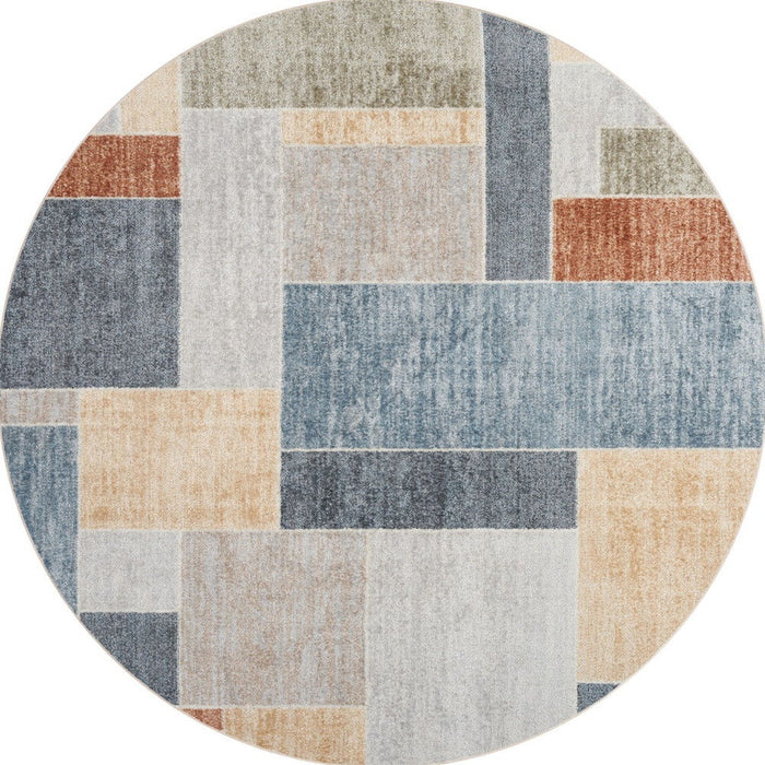 4' Geometric Round Rug (573777) - Blue / Brown / Tan