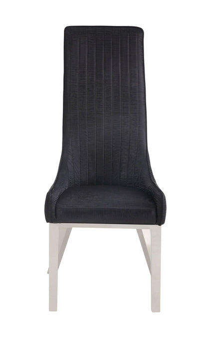 Glam Upholstered Faux Leather Dining Side Chairs (Set of 2) - Black / Silver