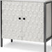 Gray and white 32-inch wood and metal carved geometric accent cabinet with two doors by HomeRoots.