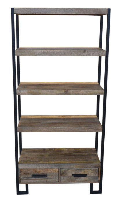 Four Tier Etagere Bookcase With Two Drawers - Brown