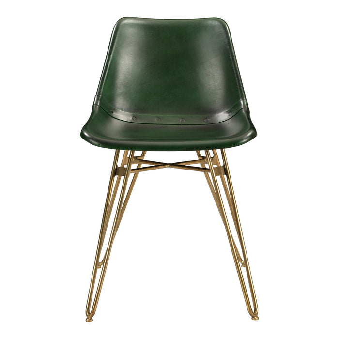 Upholstered Leather Dining Side Chairs (Set of 2) - Green / Gold