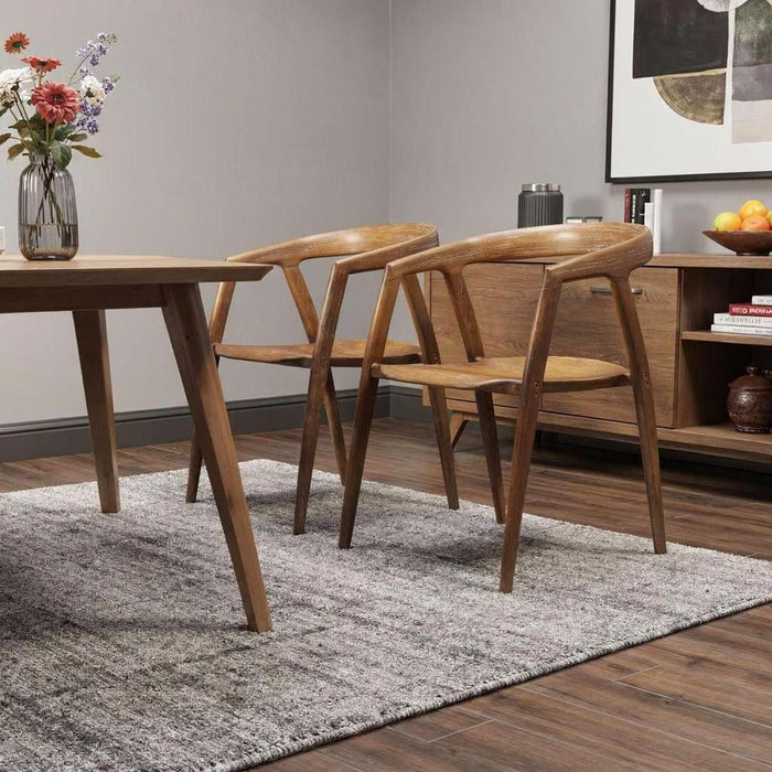 Solid Wood Open Back Dining Arm Chairs (Set of 2) - Walnut / Brown