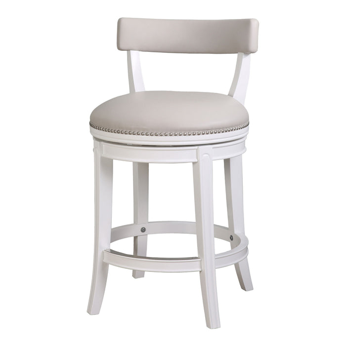 26" Casual Faux Leather And Solid Wood Low Back Counter Height Swivel Bar Chair - White
