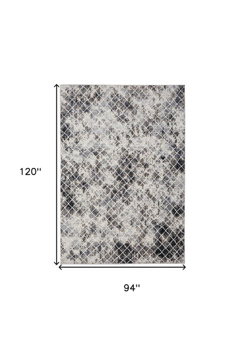8' X 10' Geometric Distressed Area Rug - Gray And Ivory