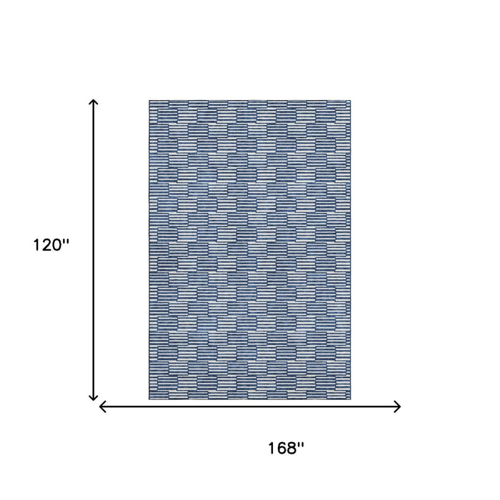 10' X 14' Abstract Geometric Washable Area Rug With UV Protection (673001) - Navy Blue / Silver