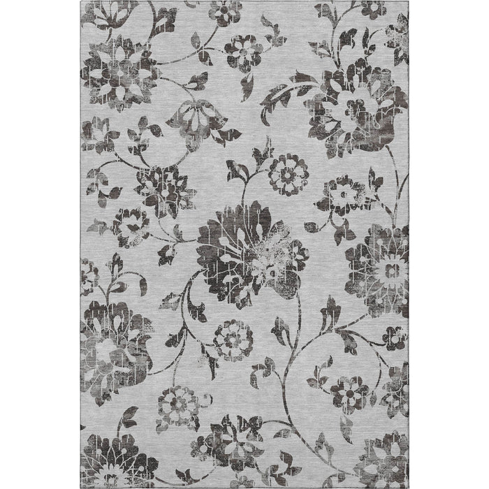 10' X 14' Floral Washable Area Rug With UV Protection (667915) - Gray / Charcoal