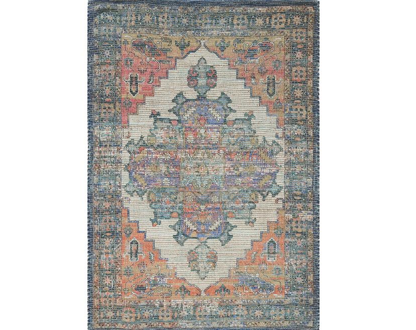 7' x 12' Hand Woven Traditional Medallion Indoor Area Rug - Blue Orange