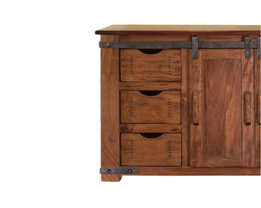 Solid Enclosed Storage Distressed TV Stand - Brown