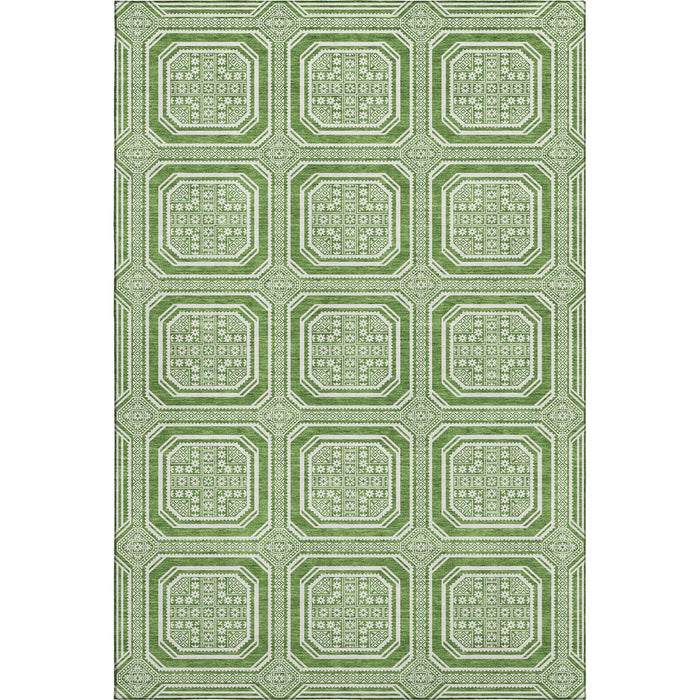 10' X 14' Geometric Washable Area Rug With UV Protection (693786) - Green / Ivory