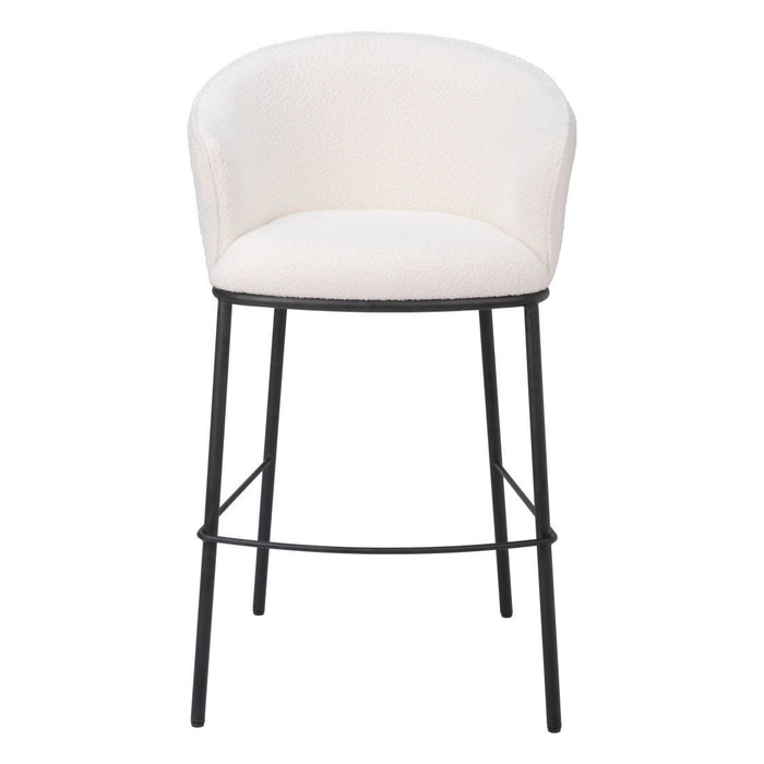 30" Shearling And Steel Bar Height Bar Chair - Ivory / Black