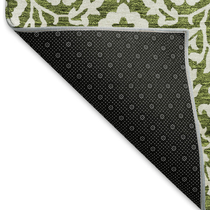 10' X 14' Damask Washable Area Rug With UV Protection (673157) - Olive Green / Ivory