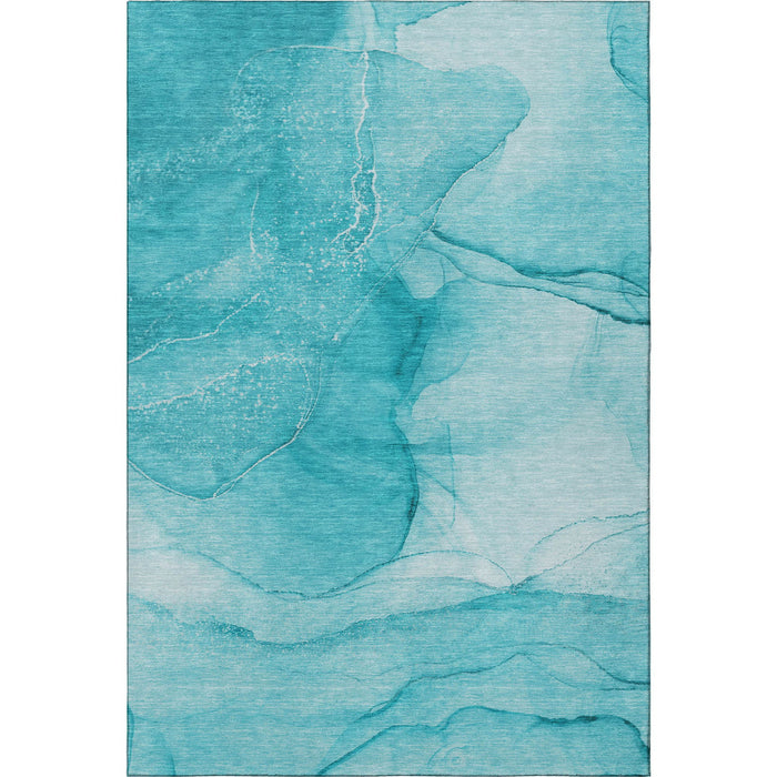 8' X 10' Abstract Washable Area Rug With UV Protection (646886) - Teal / Ivory