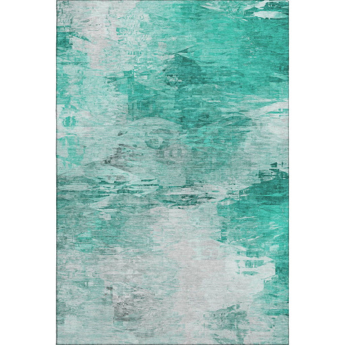10' X 14' Abstract Washable Area Rug With UV Protection (650746) - Teal / Ivory