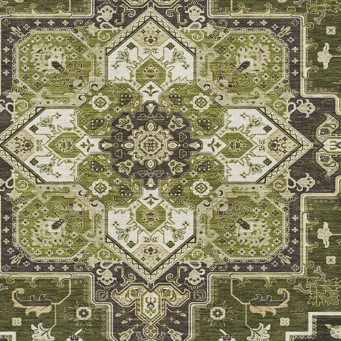 10' X 14' Oriental Washable Area Rug With UV Protection (681329) - Olive Green / Ivory / Beige