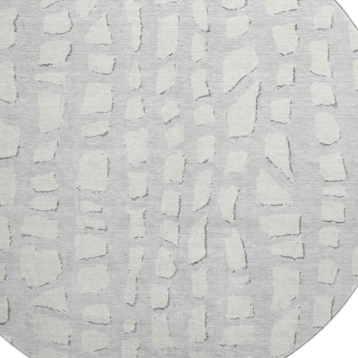 8' Cobblestone Washable Round Rug With UV Protection - Silver And Ivory