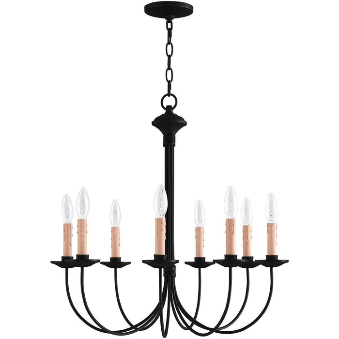 24" Eight Light Dimmable Chandelier With Shades - Black