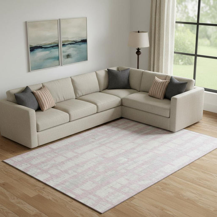 10' X 14' Striped Washable Area Rug With UV Protection (669396) - Pink / Beige
