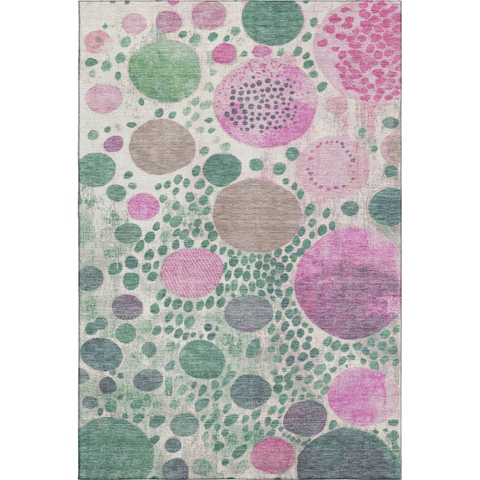 10' X 14' Geometric Washable Area Rug With UV Protection (707263) - Green / Pink / Ivory