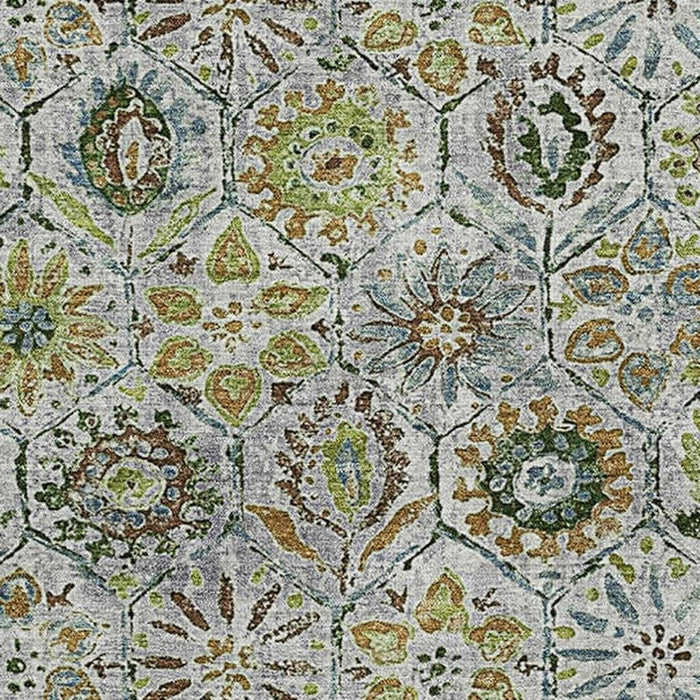 10' X 14' Floral Washable Area Rug With UV Protection (708655) - Green / Gray / Copper