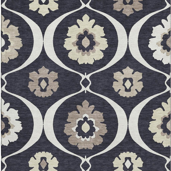10' X 14' Medallion Washable Area Rug With UV Protection (668035) - Black / Ivory