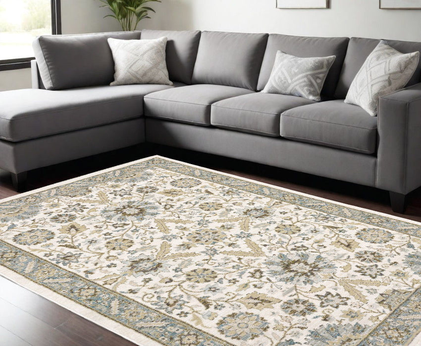8' x 11' Oriental Power Loom Area Rug - Gray And Ivory